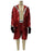 Front view of red Boxing Champion costume on mannequin showing silver trim and black gloves