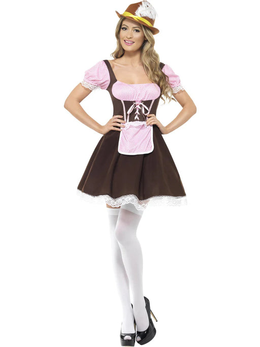 Tavern Girl Costume, Brown Short Dress with Attached Apron