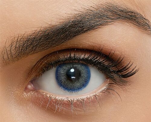 Beautytone Wildcat Blue cosmetic contact lens shown on an eye