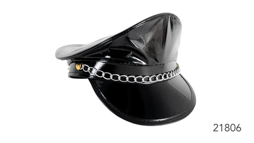 Black Leather Hat With Chain