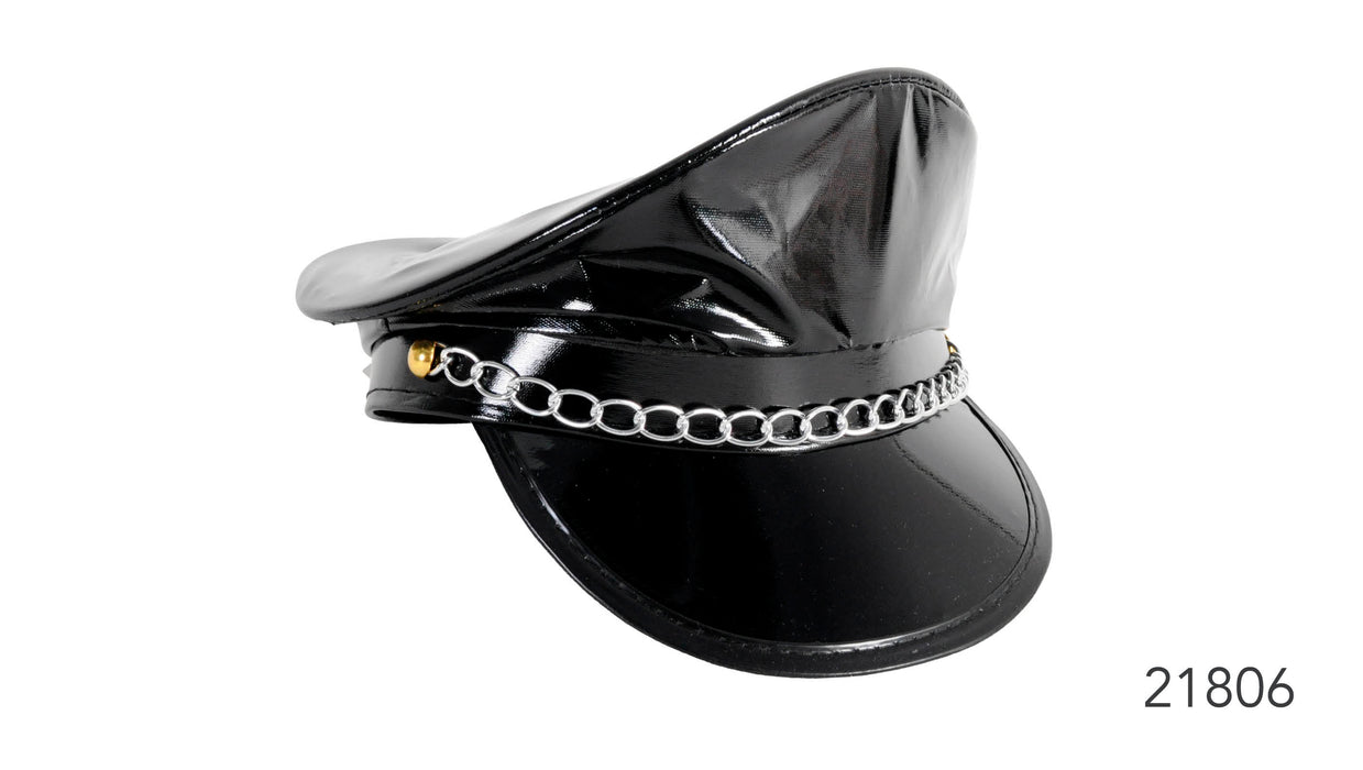 Black Leather Hat With Chain