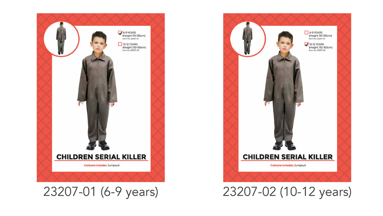 Children's Serial Killer Costume 10-12 Years