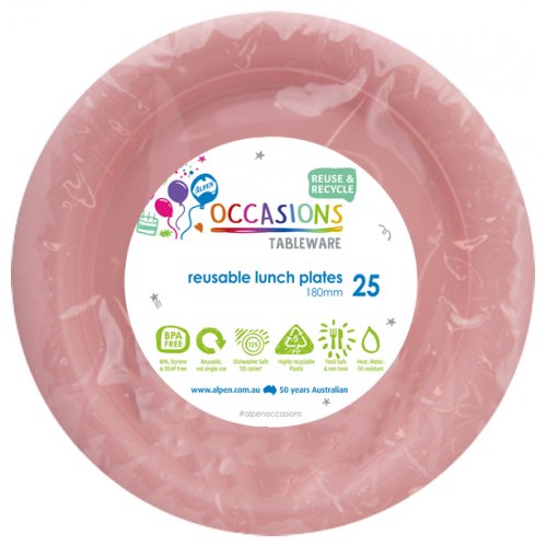 Plastic Lunch Plate 25 Pack - Light Pink
