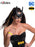 Batgirl Beauty Accessory Kit - close-up of model wearing Batgirl mask with glitter bat symbol hair extension clip and yellow-black bat nail decals