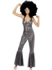 Disco Diva Costume, Silver, Flared Jumpsuit M