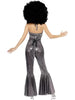 Disco Diva Costume, Silver, Flared Jumpsuit M