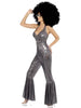 Disco Diva Costume, Silver, Flared Jumpsuit M