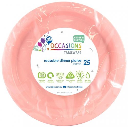 Plastic Dinner Plate 25 Pack - Light Pink