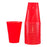 Red 285ml reusable plastic cup beside a nested stack of cups, 20-pack