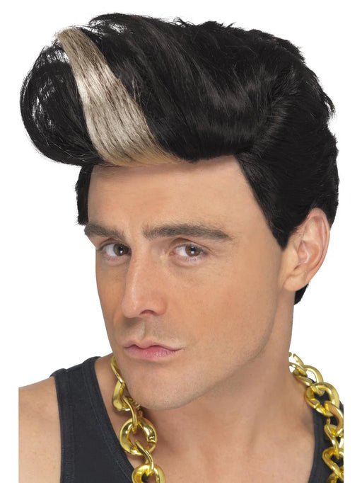 90s Rapper Wig, Black, Quiff Wig with Highlight