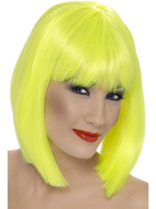 Glam Wig, Neon Yellow Short, Blunt with Fringe