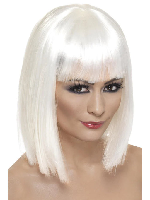 Glam Wig, White Short, Blunt with Fringe