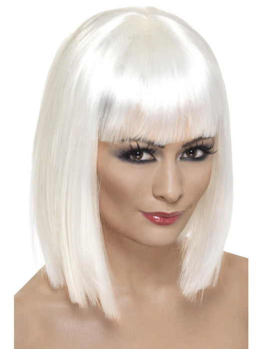 Glam Wig, White Short, Blunt with Fringe