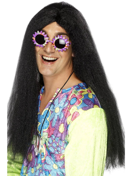 Hippy Wig, Long with Centre Parting Black