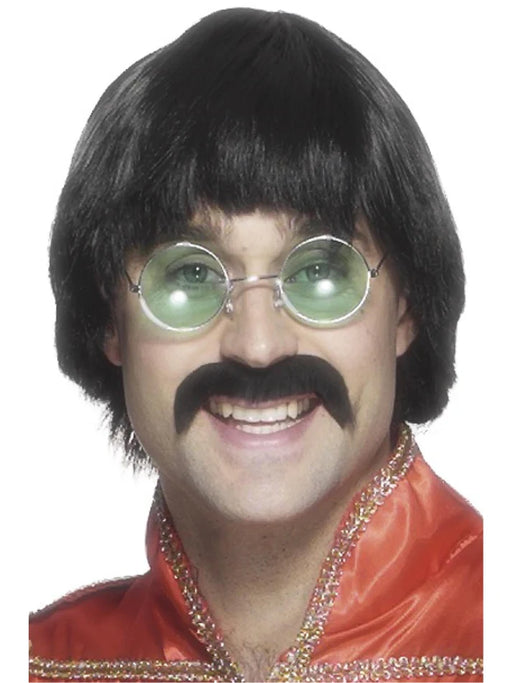 70s Mersey Wig & Tash, Black