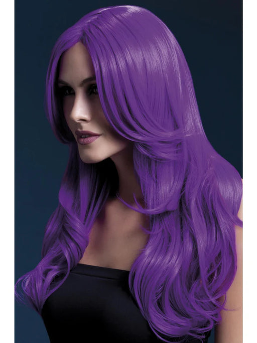 Fever Khloe Neon Purple Wig, Long Wave with Centre Parting, 56cm/22in