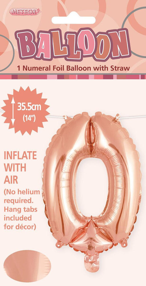 Rose Gold "0" Numeral Foil Balloon 35cm