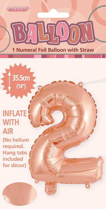 Rose Gold "2" Numeral Foil Balloon 35cm