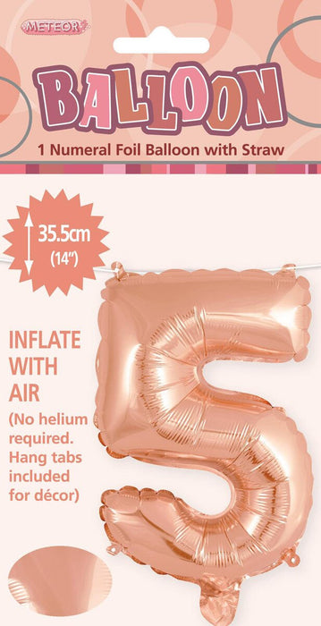 Rose Gold "5" Numeral Foil Balloon 35cm