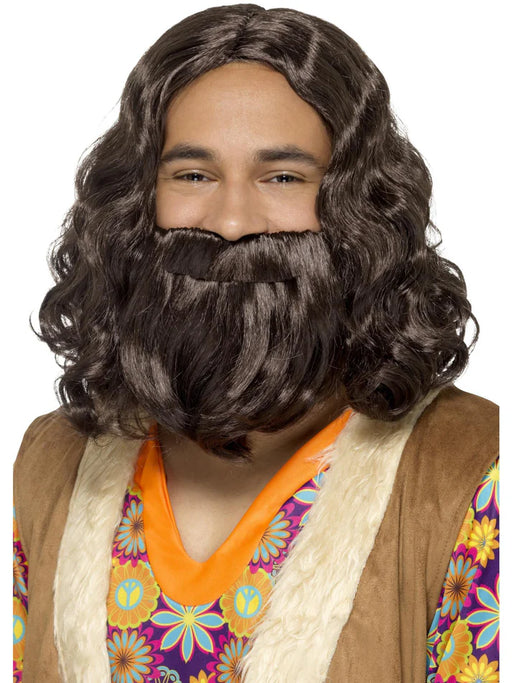 Hippie/Jesus Wig & Beard Set, Brown