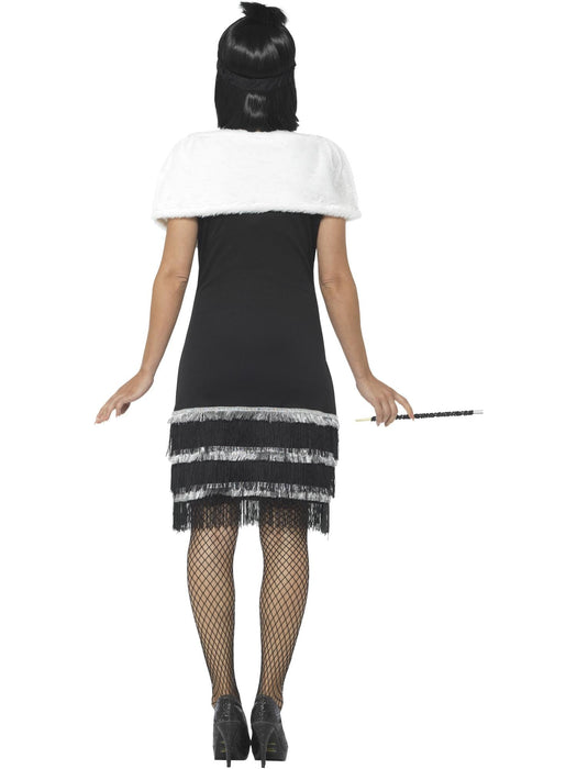 Flapper Costume, Black with Dress, Headband & Fur Stole