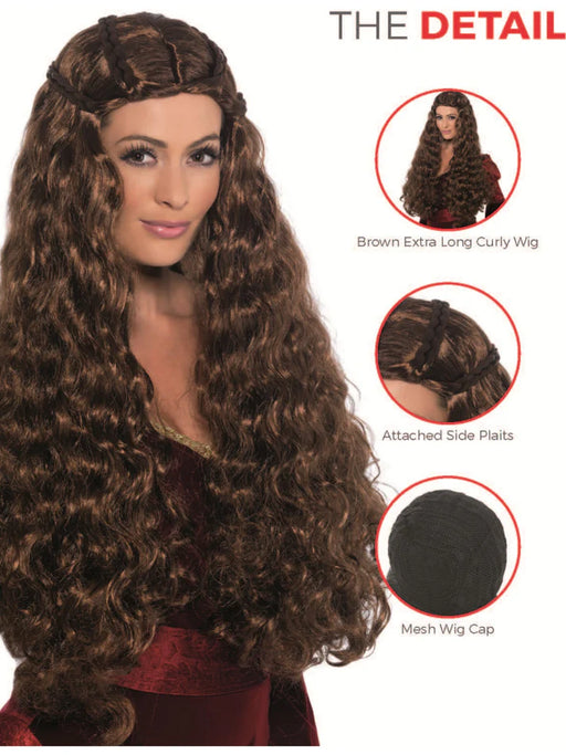 Medieval Princess Wig, Brown Extra Long, with Plaits