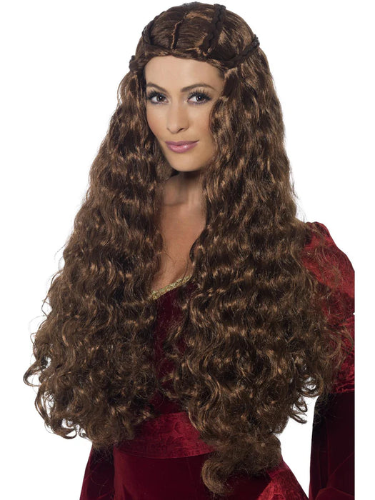 Medieval Princess Wig, Brown Extra Long, with Plaits