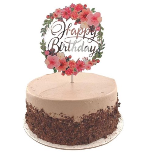 Cake Topper Acrylic 2mm Happy Birthday Floral
