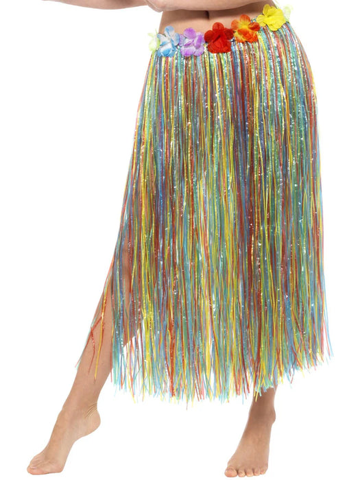 Hawaiian Hula Skirt with Flowers, with Velcro, Mul Fastening & Adjustable Waist Band, 75cm/29in