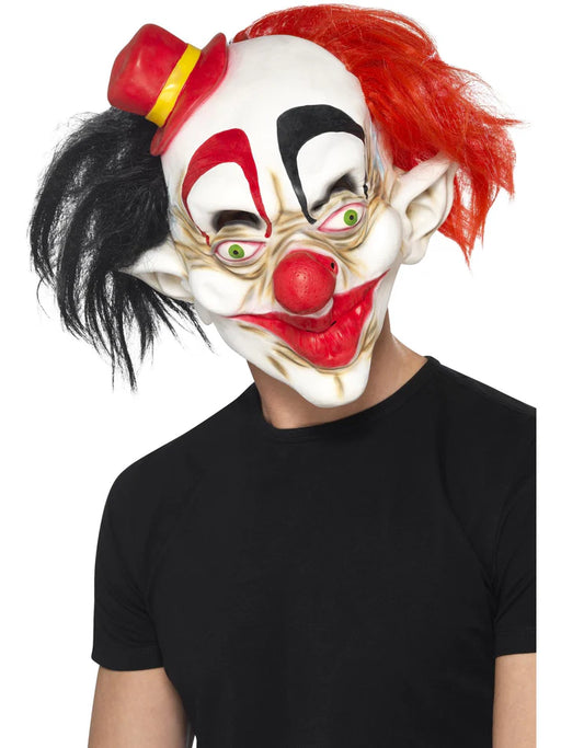 Creepy Clown Mask, Black & Red Latex, Full Overhead