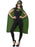 Adult green superhero cape and matching green eyemask worn over a black outfit, cape and eyemask only