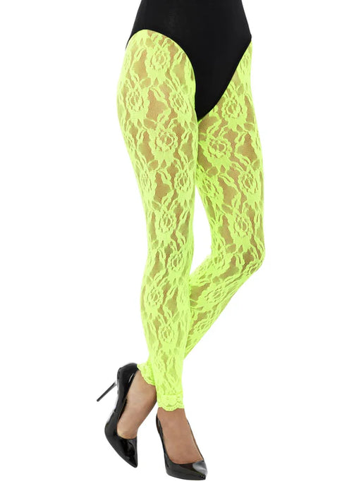 80s Lace Leggings, Neon Green