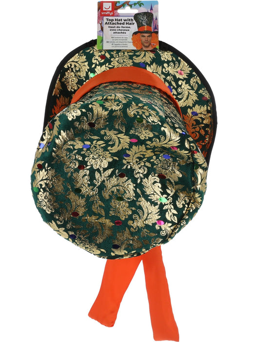 Mad Hatter Top Hat with Attached Orange Wig