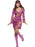 Front view of the women's Small Woodstock Hippie Chick costume, showing its psychedelic print, wide trumpet sleeves and headscarf.