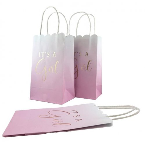 Party Bag Paper 215x130x80mm It's a Girl Pink Pack 5