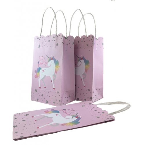 Party Bag Paper 215x130x80mm Unicorn Pink Pack 5