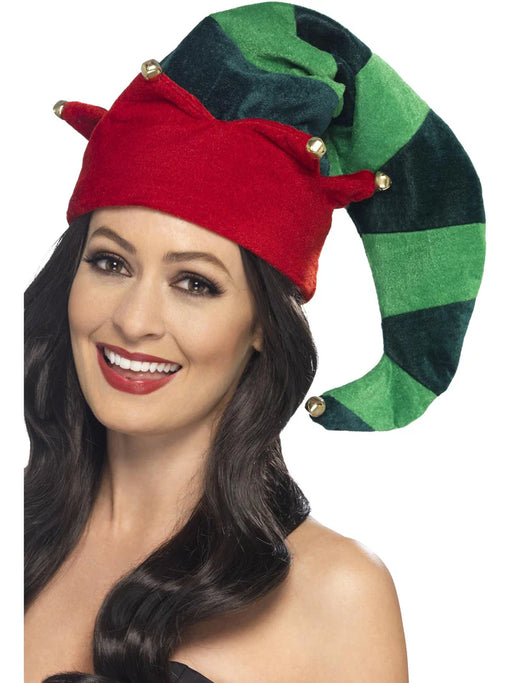 Plush Elf Hat, Green with Bells
