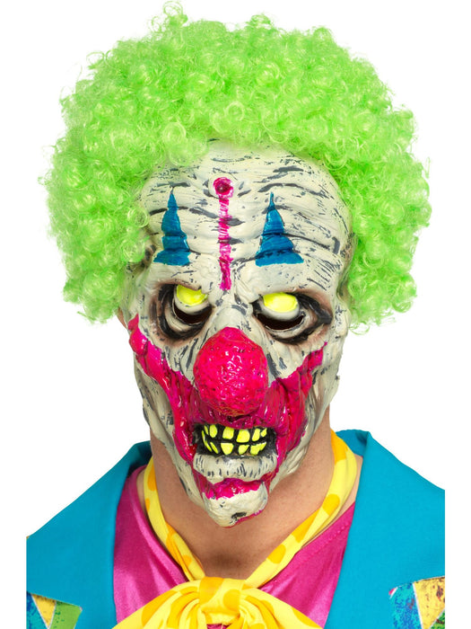 UV Black Light Clown Mask, Multi-Coloured Latex, Overhead, with Hair