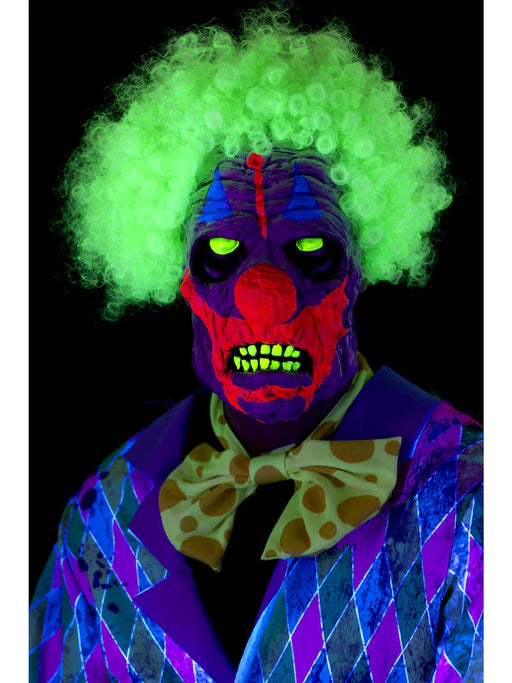 UV Black Light Clown Mask, Multi-Coloured Latex, Overhead, with Hair