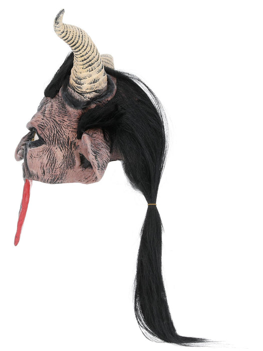 Beast Krampus Demon Mask, Brown, Latex, Overhead, with Hair & Horns
