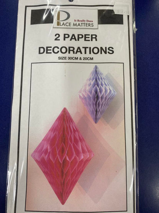 Placematters Hanging Paper Decoration Diamond Shaped Honeycomb 2 Pack Pink & White