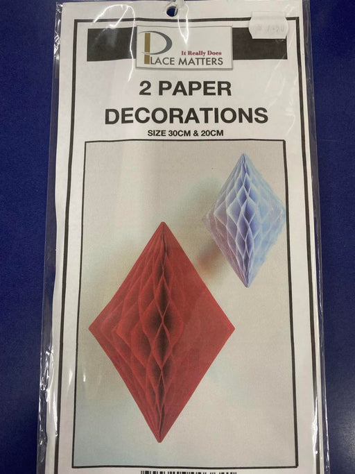 Placematters Hanging Paper Decoration Diamond Shaped Honeycomb 2 Pack Red & White