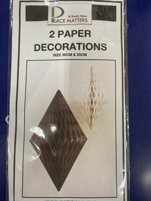 Placematters Hanging Paper Decoration Diamond Shaped Honeycomb 2 Pack Black & White