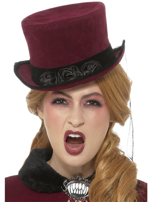 Deluxe Victorian Vampiress Hat, Burgundy