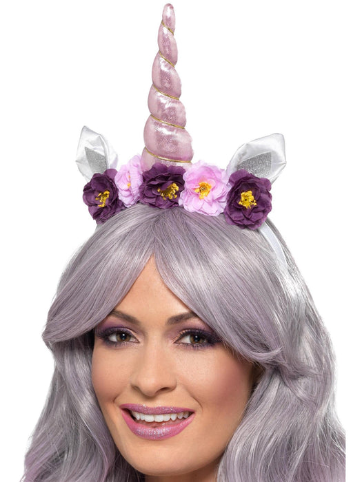 Unicorn Headband, with attached Flowers and Horn