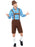Bavarian Beer Man XL costume front view with blue and white diamond shirt, brown lederhosen and hat