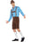 Bavarian Beer Man XL costume side view with blue and white diamond shirt, brown lederhosen and hat