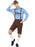 Bavarian Beer Man XL costume posed front view with blue and white diamond shirt, brown lederhosen and hat