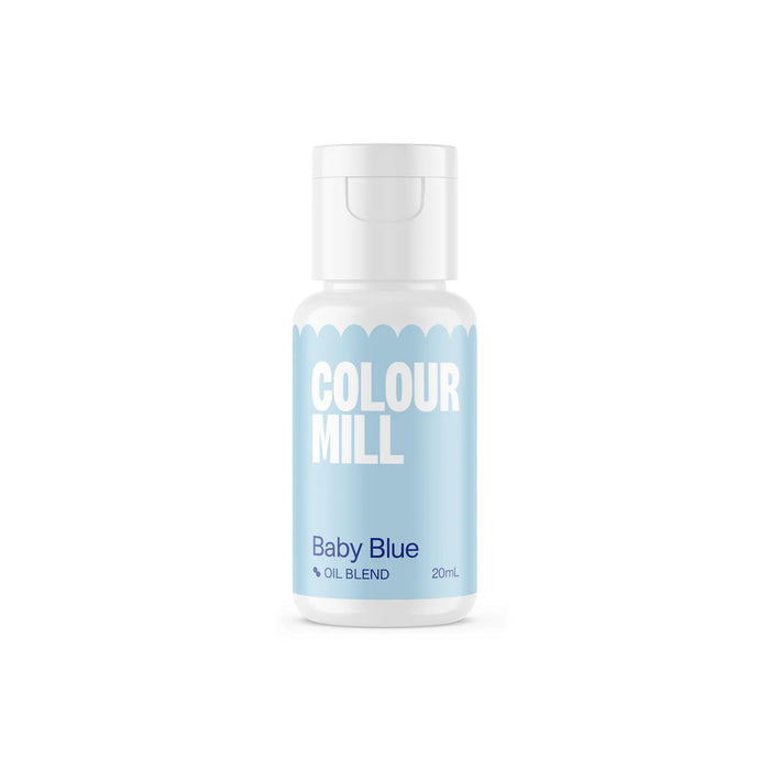 Colour Mill Baby Blue Oil Blend food colour in a 20ml bottle on a white background