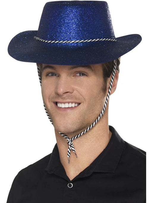 Cowboy Glitter Hat, Blue, with Chord